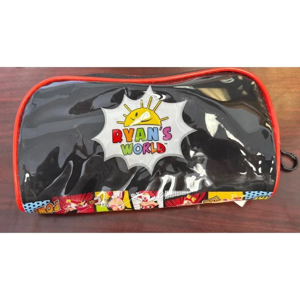 Ryans World Kids Pencil Case With Zipper & Clip-On Accessory Red & Black Design